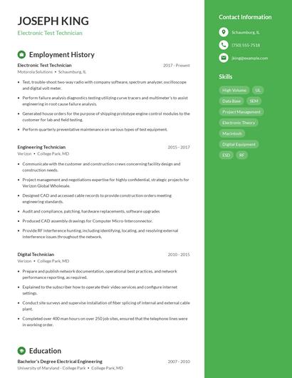 Electronic Test Technician Resume