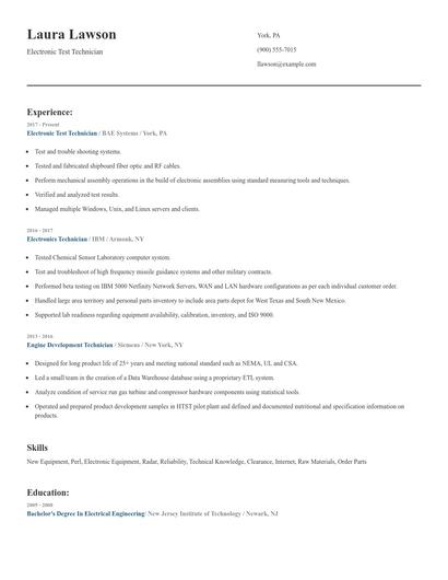 Electronic Test Technician Resume