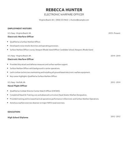 Electronic Warfare Officer Resume