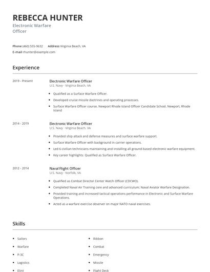 Electronic Warfare Officer Resume