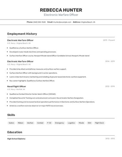 Electronic Warfare Officer Resume