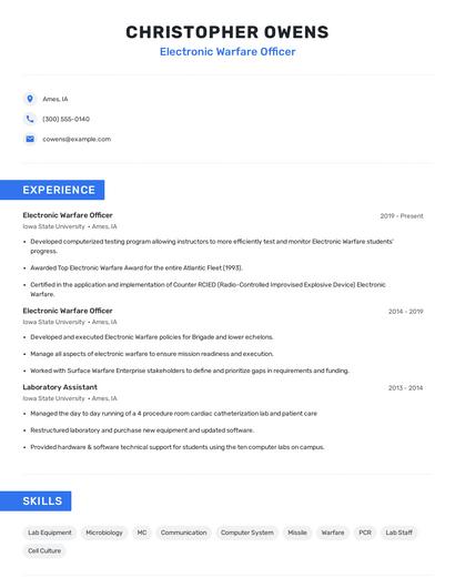Electronic Warfare Officer Resume
