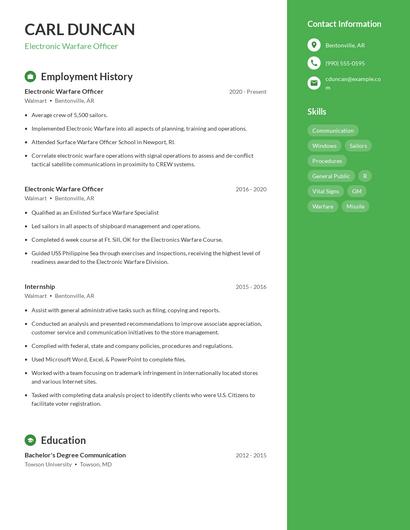 Electronic Warfare Officer Resume