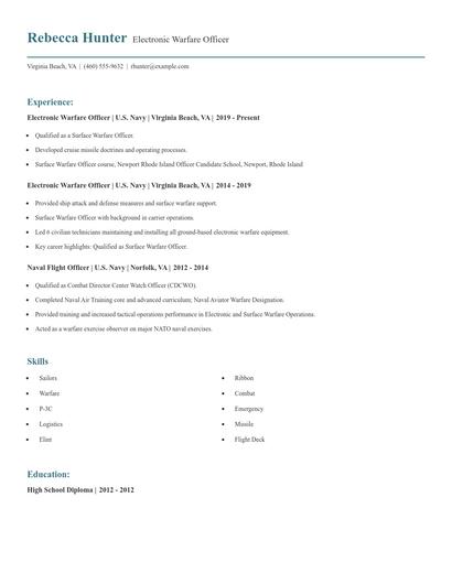 Electronic Warfare Officer Resume