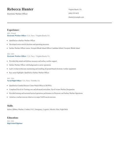 Electronic Warfare Officer Resume
