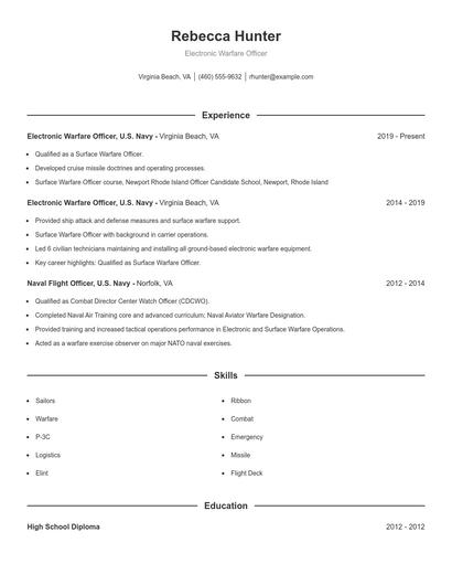Electronic Warfare Officer Resume