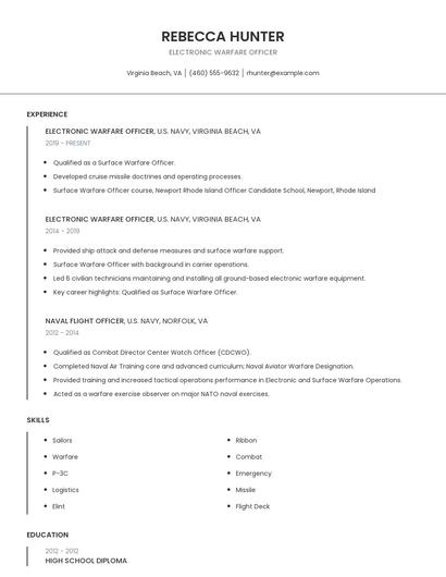 Electronic Warfare Officer Resume