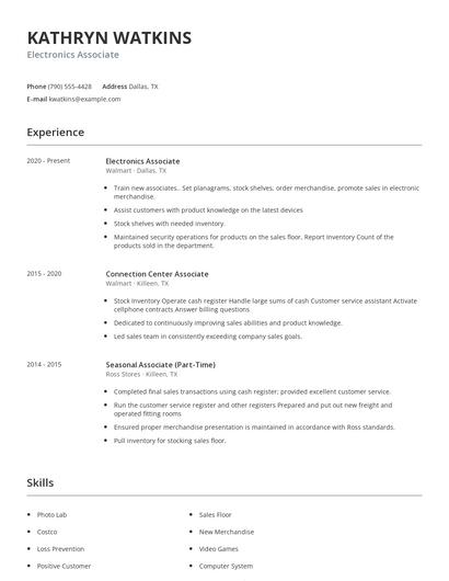 Electronics Associate Resume