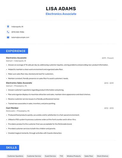 Electronics Associate Resume