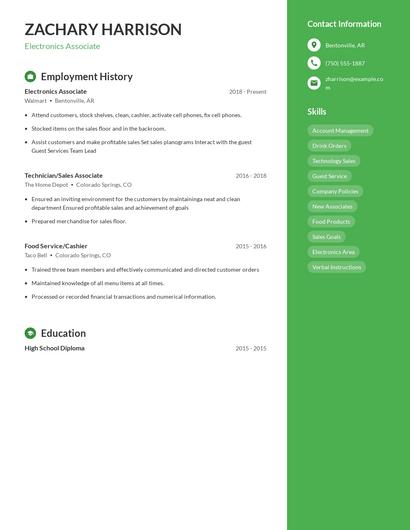 Electronics Associate Resume