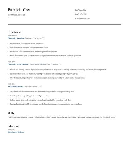 Electronics Associate Resume