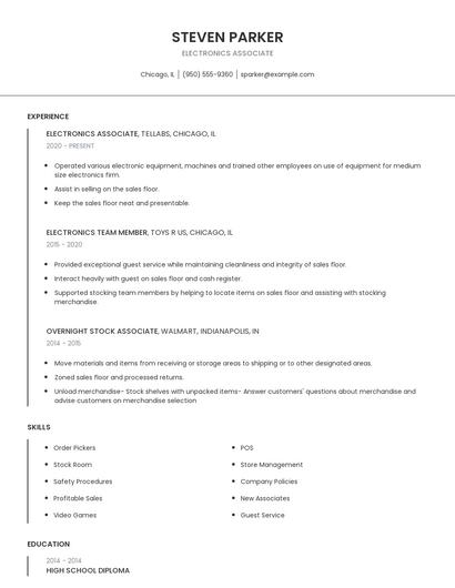 Electronics Associate Resume