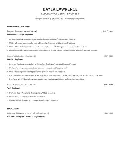 Electronics Design Engineer Resume
