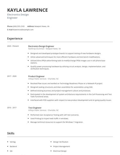 Electronics Design Engineer Resume