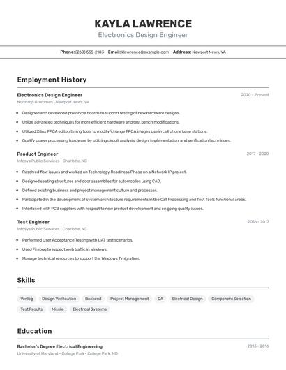 Electronics Design Engineer Resume