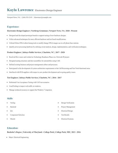 Electronics Design Engineer Resume