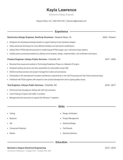 Electronics Design Engineer Resume