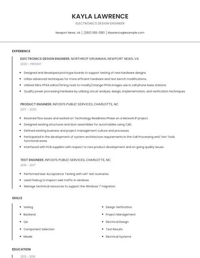 Electronics Design Engineer Resume