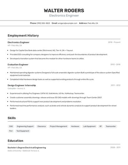 Electronics Engineer Resume