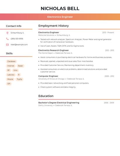 Electronics Engineer Resume