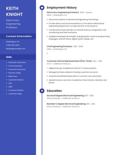 Electronics Engineering Professor Resume