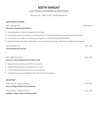 Electronics Engineering Professor Resume