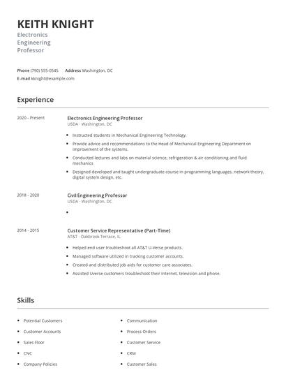 Electronics Engineering Professor Resume