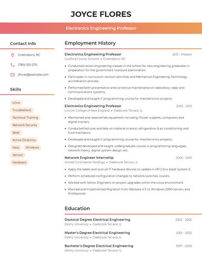 Electronics Engineering Professor Resume