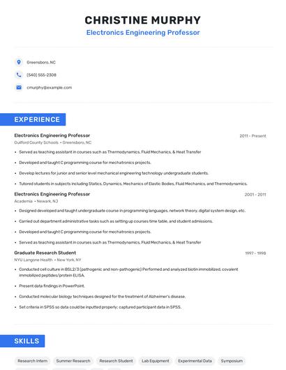 Electronics Engineering Professor Resume