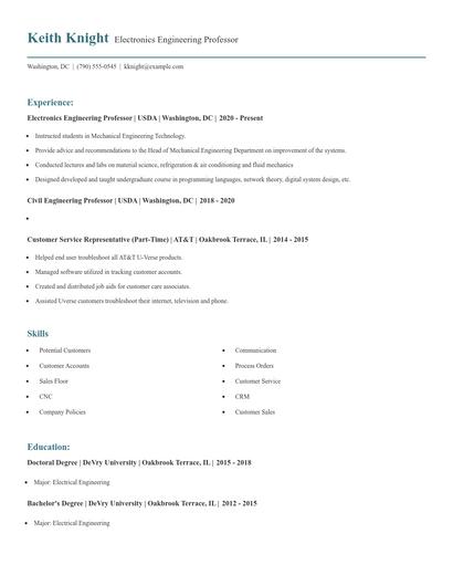 Electronics Engineering Professor Resume