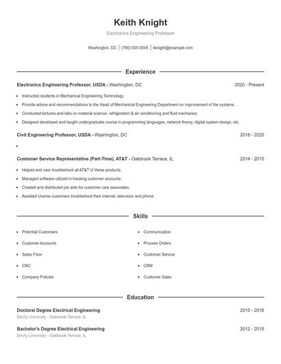 Electronics Engineering Professor Resume