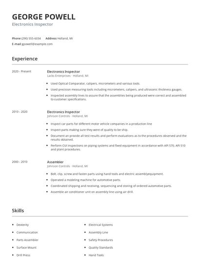 Electronics Inspector Resume