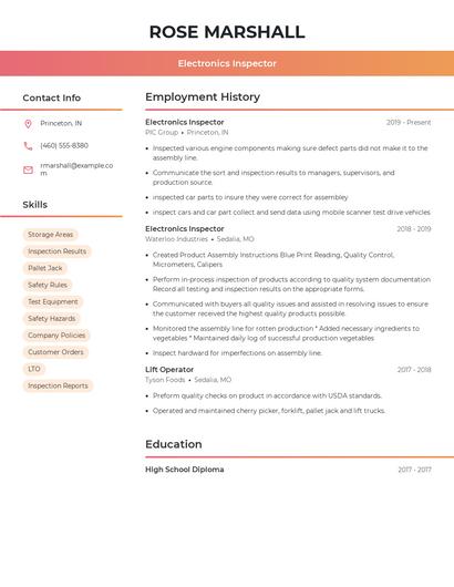 Electronics Inspector Resume