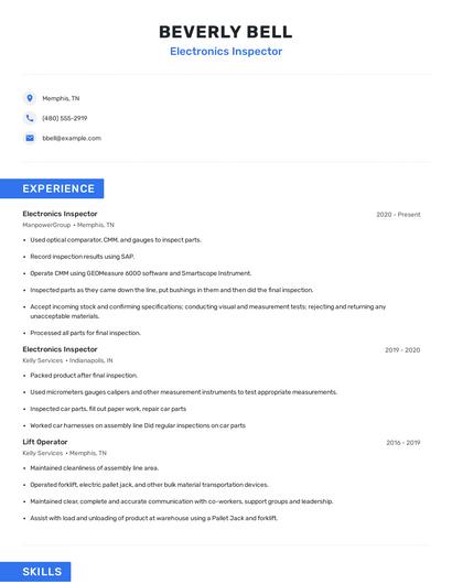 Electronics Inspector Resume
