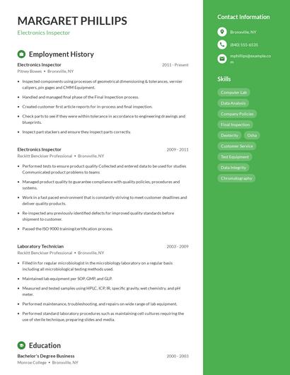 Electronics Inspector Resume