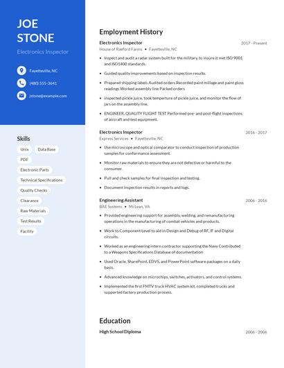 Electronics Inspector Resume
