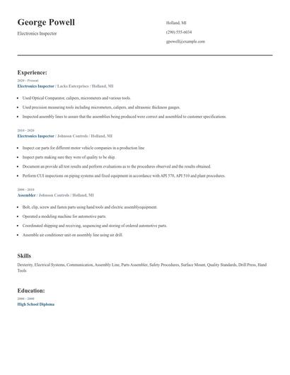 Electronics Inspector Resume