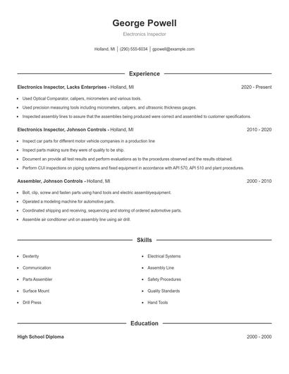 Electronics Inspector Resume