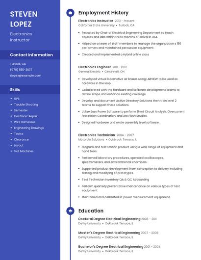 Electronics Instructor Resume