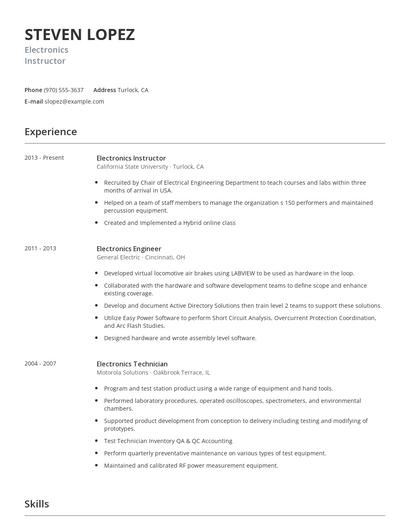 Electronics Instructor Resume