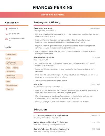 Electronics Instructor Resume