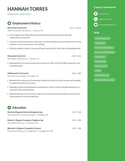 Electronics Instructor Resume