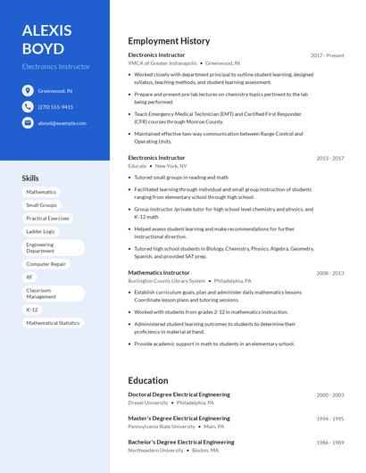 Electronics Instructor Resume