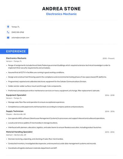 Electronics Mechanic Resume