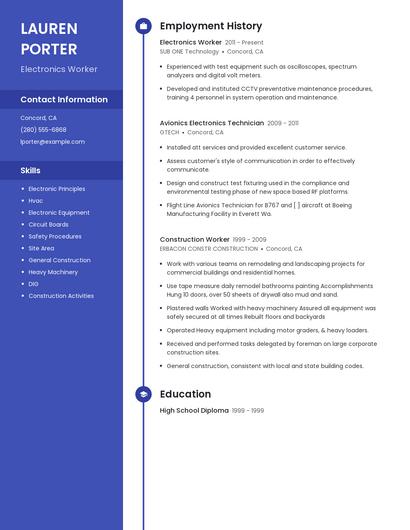 Electronics Worker Resume