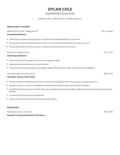 Elementary Educator Resume