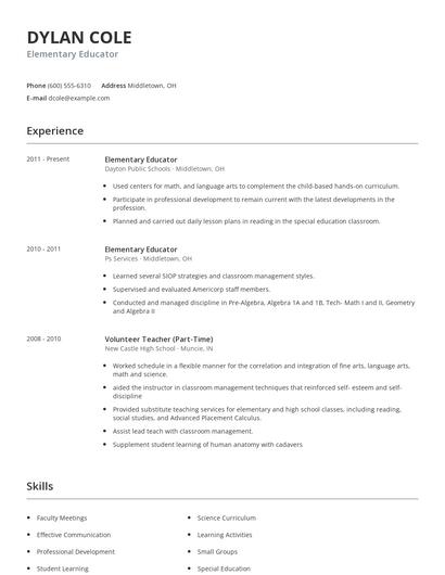 Elementary Educator Resume