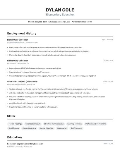 Elementary Educator Resume