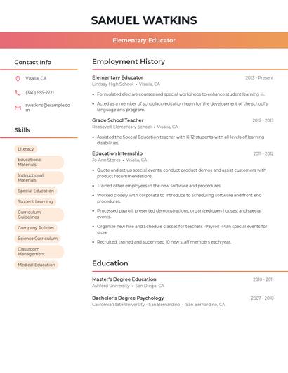 Elementary Educator Resume
