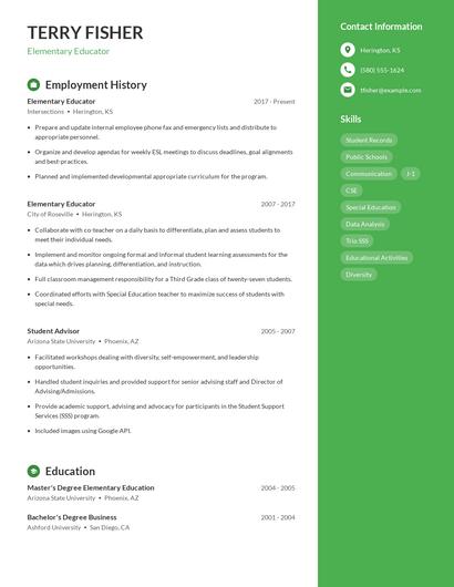 Elementary Educator Resume